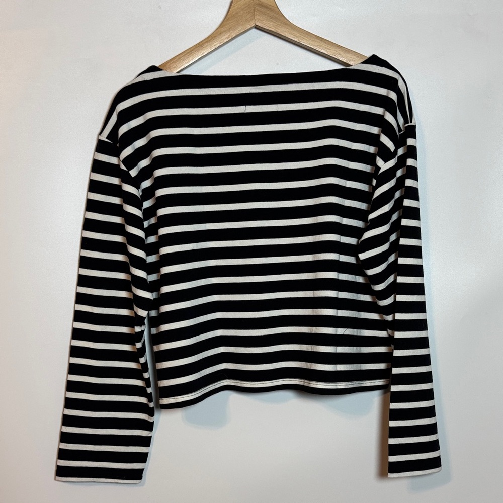 J. Crew Black and White Striped Cropped Boatneck Shirt - Picture 5 of 5
